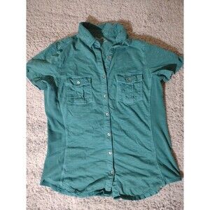 Large Teal Eddie Bauer Button Up With Pockets And Stretchy Sides
